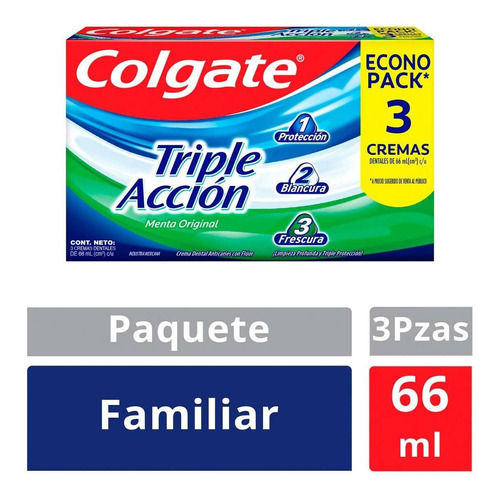 Pasta Dental Colgate Triple Acción Menta 3 Piezas De 66ml