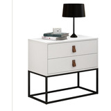 Mesa De Apoio/lateral 60 Para Quarto Moderno Unic Linha Alta Acabamento Fosco Cor Branco/preto