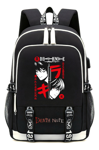 2024 Nuevo Death Note Negro Mochila Cartoon,cute Estilo, Múltiples Opciones , Gran Capacidad, Peso Ligero, Multifuncional, Impermeable, Con Usb.