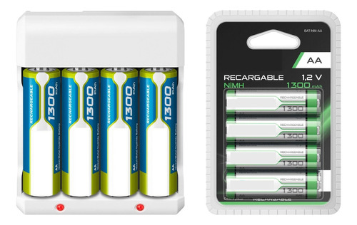 Cargador De Pilas Con 8 Pilas Aa Recargables 1300mah