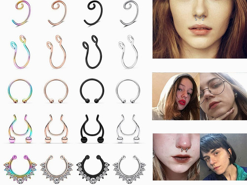 20 Piercing Falso Nariz Nostril Acero Septum Anillo Hombre