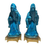 Antiguo Par De Budas Azules Orientales Originales