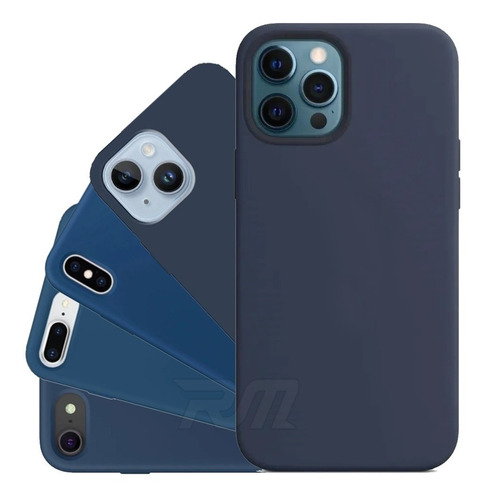 Case Silicone Compatível iPhone 7 Ao 14 Pro Max Azul Marinho