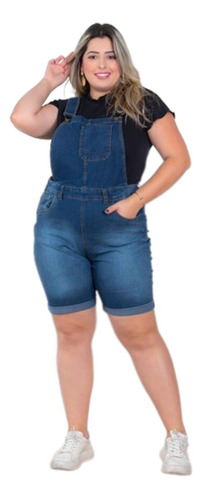 Macaquinho Feminino Jeans Com Elastano Plus Size Blogueira