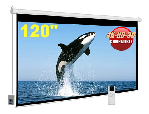 Pantalla Electrica De Proyeccion, 120'' Hd 16:9, Control Remoto Inalambrico, Formato Alta Definicion (3.05 Metros)