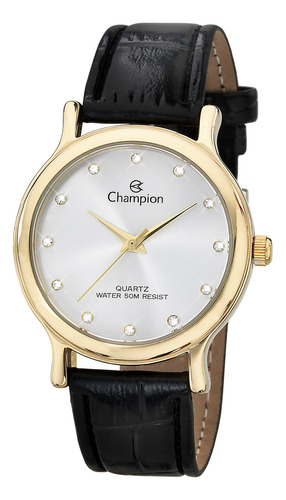 Relógio Champion Feminino Pulseira Couro Strass Ch22733b