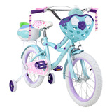 Bicicleta Infantil Azul R16 + Canasta Termo Y Rueditas Color Morado