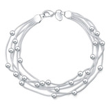 Pulsera 5 Vueltas Con Esferas De Plata Ley 925 Esterlina