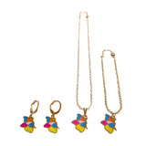 Conjunto Colar Pulseira Brinco-argolas Animais Fofinhos