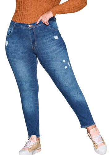 Pantalon Mujer Con Roturas Chupin Talle Grande Cenitho Jeans