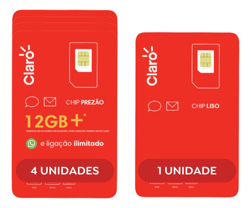 Chip Claro Kit 5: 1 Chip S/ Recarga+4 C/ R$10 De Recarga