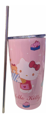 Vaso Termo Acero Inoxidable Hello Kitty Con Popote 100% Nuev