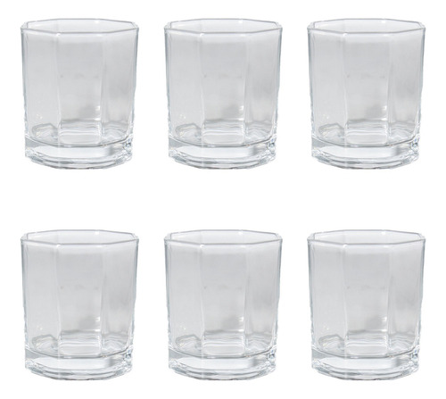 Juego Vasos De Vidrio Whisky Velas X6 Octogonal 264ml 