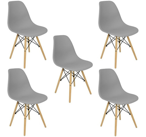 Kit 5 Cadeiras Charles Eames Eiffel Wood Design Varias Cores