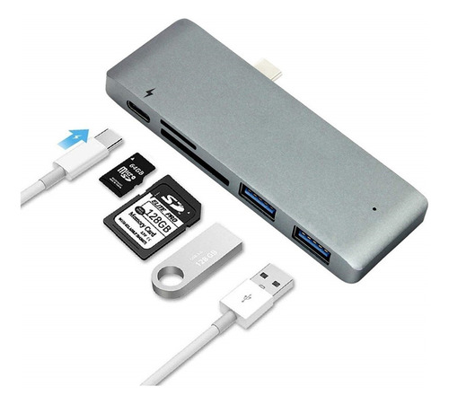 Adaptador Usb C A Usb 3.0 5gbps Lector Memoria 5en1 Macbook 