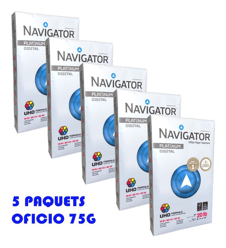 Papel Blanco Oficio Legal Navigator 5 Paquetes (2500 Hojas)