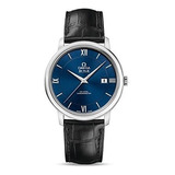 Omega De Ville Prestige Azul Negro Cuero Del Dial Del Reloj 