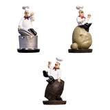 3x Estatueta De Chef Europeu Estatueta Em Miniatura Cozinha