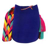 Mochila Wayuu Unicolor Lisa Azul Original