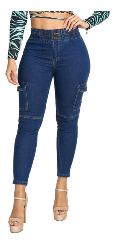 Jeans Cargo Elasticado Calce Perfecto Tiro Alto 