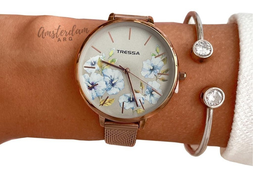 Reloj Tressa Dama Mod Bloom Malla Tejida Rose  Garantia