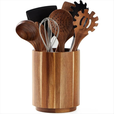Soporte De Utensilios De Madera Para Encimera De Cocina, Vas