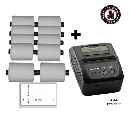 Mini Impressora Bluetooth + 10 Rolos Etiqueta Adesiva 40x25