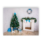 Fundo Fotográfico 1,55x1,20 Árvore Natal Branco E Azul 80