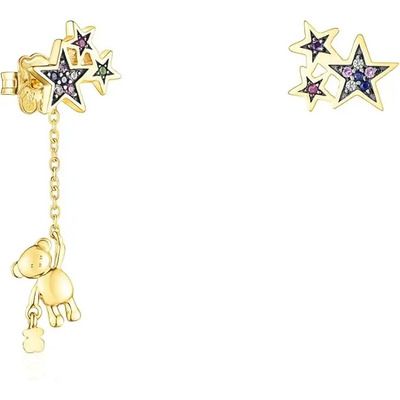 Pendientes Corto/largo De Plata Vermeil Y Gemas Teddy Bear