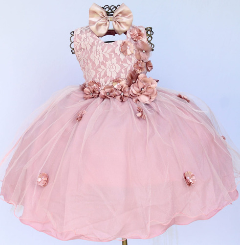 Vestido Infantil Formatura E Batizado Daminha Luxo Com Tiara