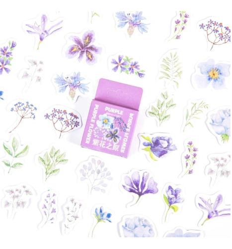 Calcomanías Stickers Scrapbook Flores Purpura Bullet Journal