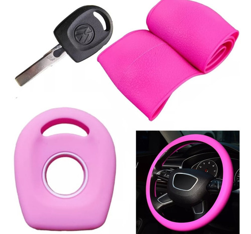 Cubre Volante + Funda Llave Silicona - Vw Suran Fox - Rosa