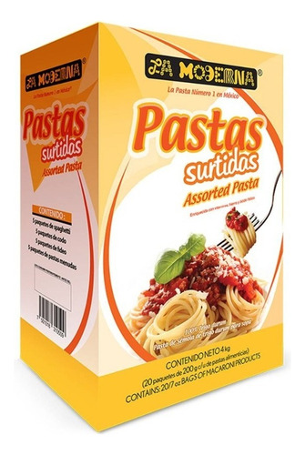 Combo La Moderna® 4 Pastas Surtida 20 Paquetes De 200g Cada Uno Codito Spaguetti Fideo Menudas