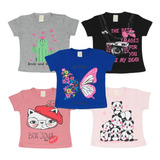 Kit 5 Blusa Baby Look Infantil De Com Estampa Menina