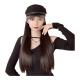 Peluca Negra Larga Recta Para Mujer Con Gorra 35cm Color Fix Tamaño De La Base Fix