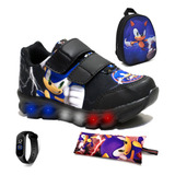 Tenis De Led Infantil Velcro + Mochila Relogio Bolsinha Novo