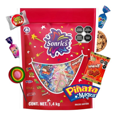 Dulces Sonrics Piñata Mágica 1.4kg Rockaleta Tixtix 3 Bolsas | Envío gratis