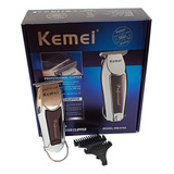 Cortadora De Pelo Inalámbrica Recargable Kemei Km-9163, Color Plateado Con Marrón, 110 V/220 V