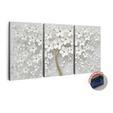 Quadro Cerejeira Branca Abstrato Dourado 150x75 Para Sala