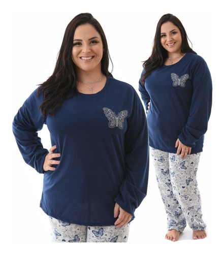 Pijama Plus Size Feminino De Frio Manga Longa E Calça Oferta