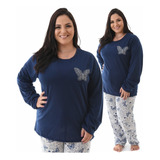 Pijama Plus Size Feminino De Frio Manga Longa E Calça Oferta