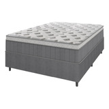 Cama Hellen Box Casal Colchão Molas Ensacadas Ômega Cinza/branco