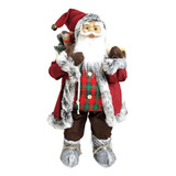 Papai Noel Gigante Luxo Rústico Vinho E Xadrez Decorado 80cm