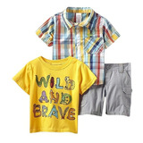 Conjunto Bebé 3 Piezas : Short, Polera Y Camisa Wild & Brave