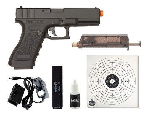 Arma Automática Glock Airsoft Elétrica 6mm + Alvos + Óleo