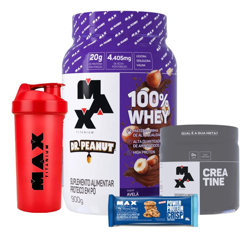 Whey Protein Dr. Peanut 100% 900g + Creatina + Coq. + Brinde