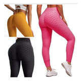 Pack 3 Calzas Leggins Texturizada Push Up Levanta Cola Mujer