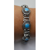 Pulsera De Plata 800 Con Engarce  Vidrio Turquesa Boho Chic