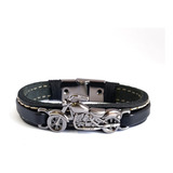 Pulseira Masculina Couro Legítimo Motociclista Moto Route 66