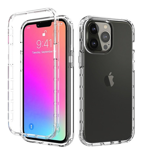 Funda 360 Para iPhone Uso Rudo Bicolor Transparente 